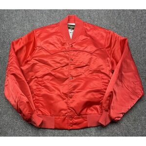 Vintage Tempco Jacket Mens L Red Nylon Satin Bomber Snap Front Made In‎ USA 80s